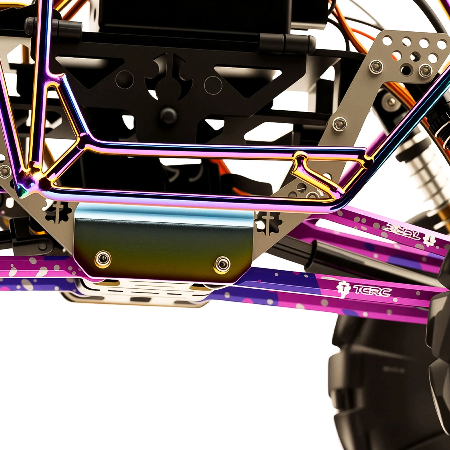 TCRC Splash Anodizing Aluminum High Clearance Chassis Suspension Links Rod Linkage Set with Carbon Fiber shock absorber extension bracket(4) for Axial AX24 XC-1(Wheelbase extended by 150mm)