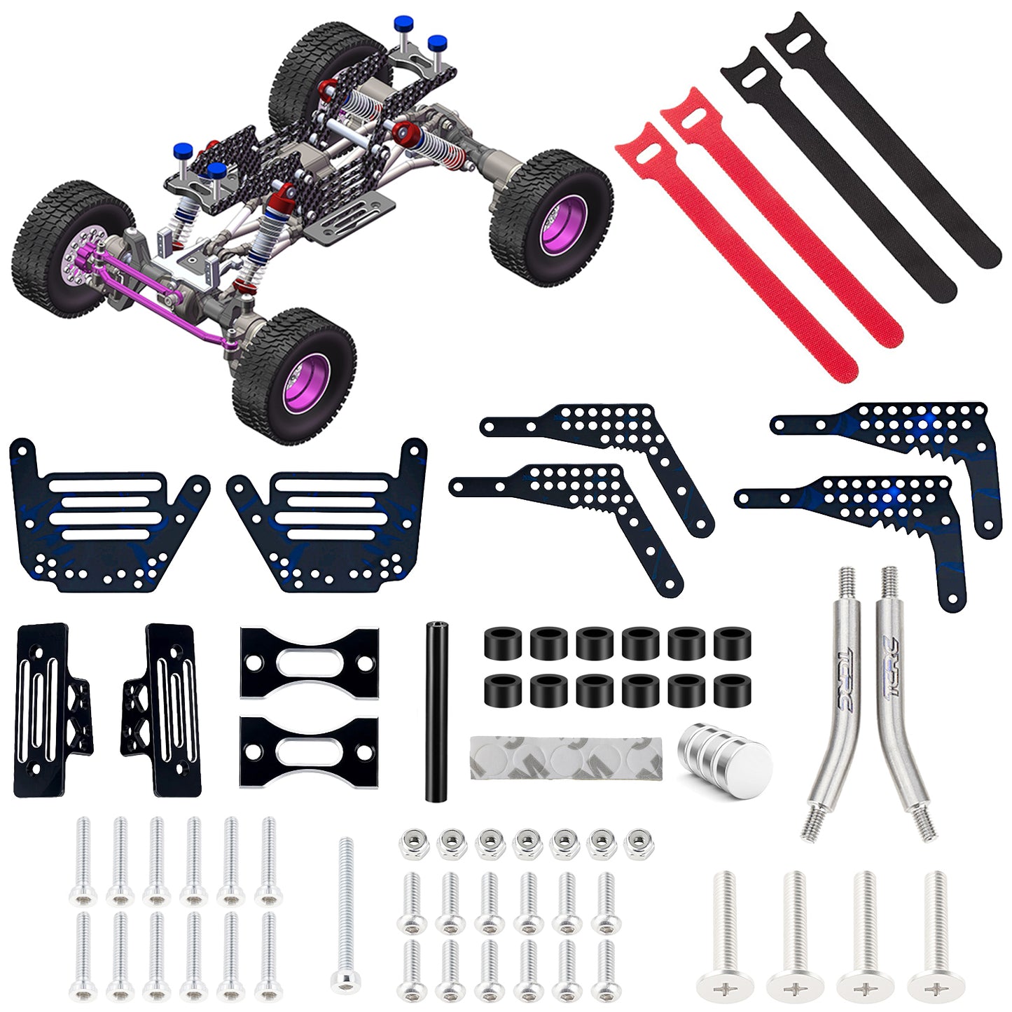 Blue Forged Carbon Fiber LCG Chassis Kit High Gloss Frame Rail for Redcat Ascent-18