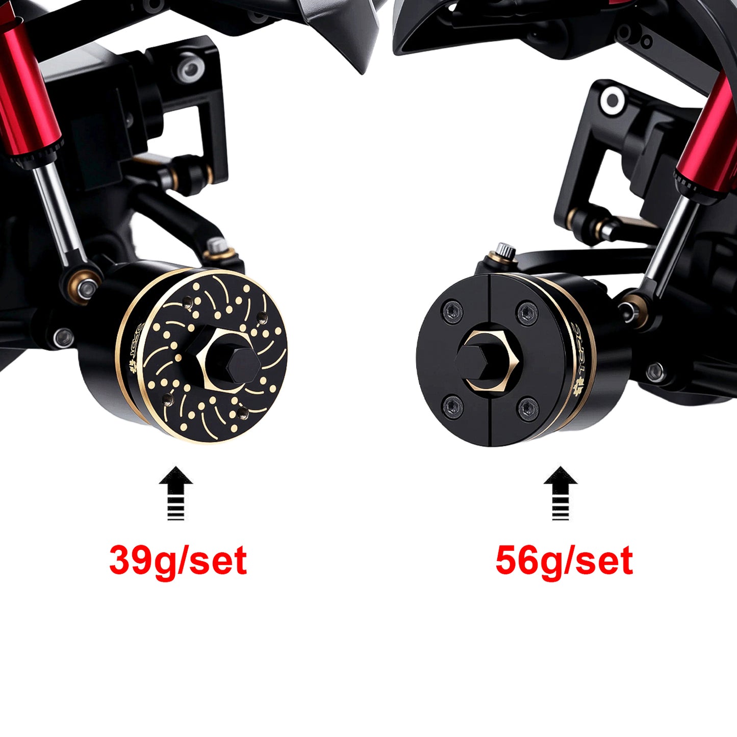 TCRC 4PCS Brass Wheel Weights Extended 5mm Wheel hubs Hex Adapter 56g/set for 1/24 Axial SCX24 AX24 XC-1 RC Crawler Car