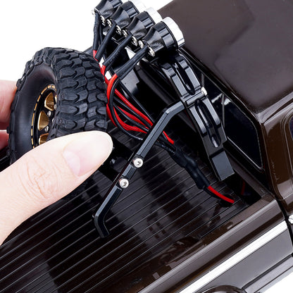 TCRC Aluminum Bed Rack & Spare Tire Carrier with Roof LED Lights (4) for 1/18 TRX4M F-150 High Trail Crawler Truck