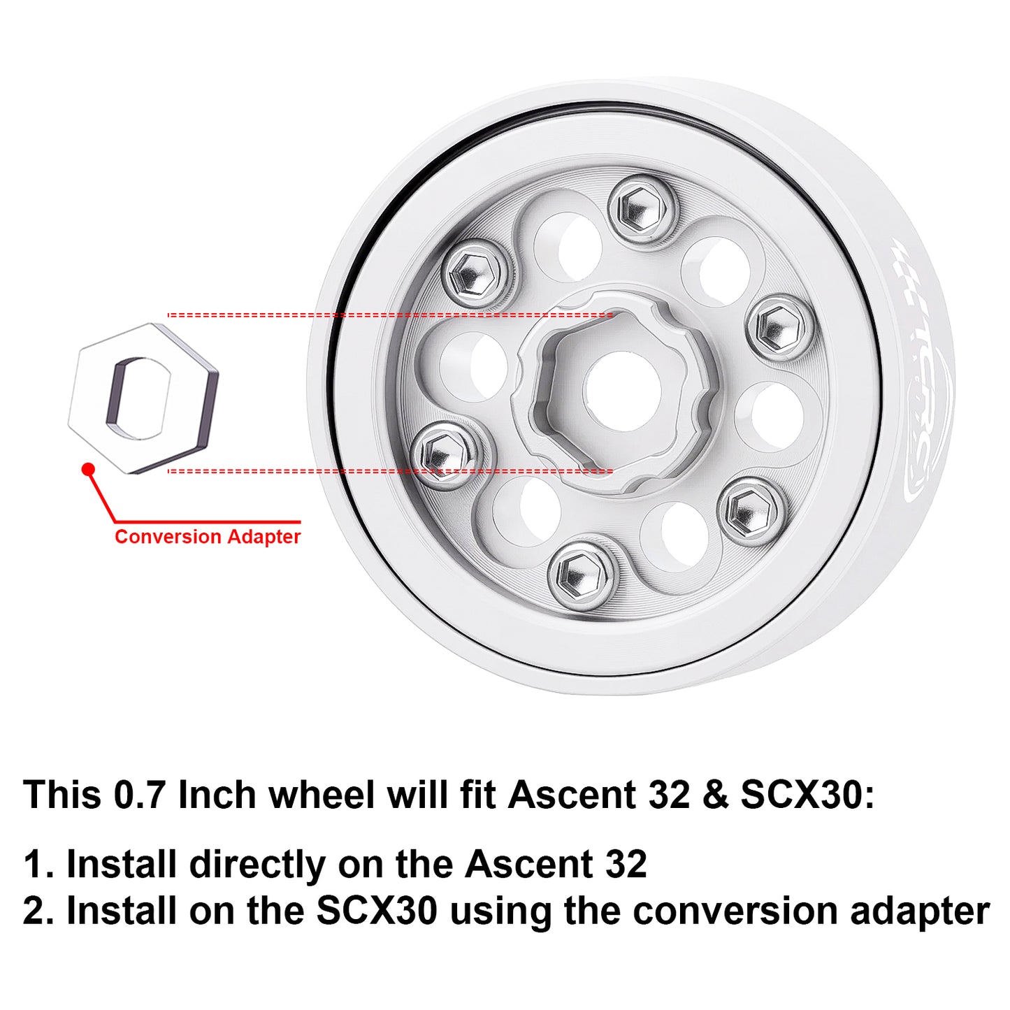 TCRC Deep Dish Aluminum 0.7” Beadlock Wheels Hubs for 1/30 Axial SCX30 1/32 Redcat Ascent-32
