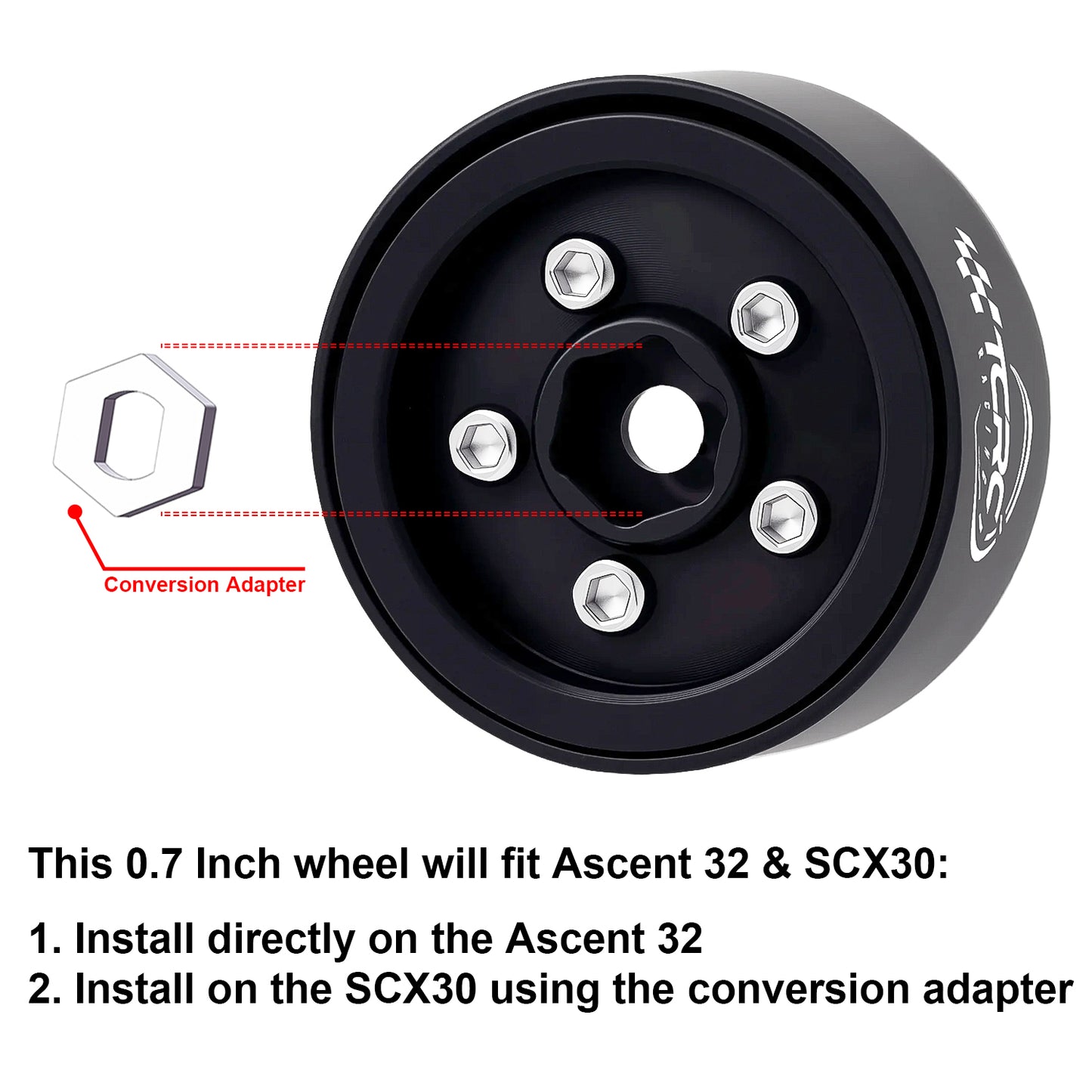 TCRC Deep Dish Aluminum 0.7inch Beadlock Wheels Hubs for 1/30 Axial SCX30 1/32 Redcat Ascent-32