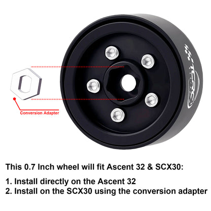 TCRC Deep Dish Aluminum 0.7inch Beadlock Wheels Hubs for 1/30 Axial SCX30 1/32 Redcat Ascent-32