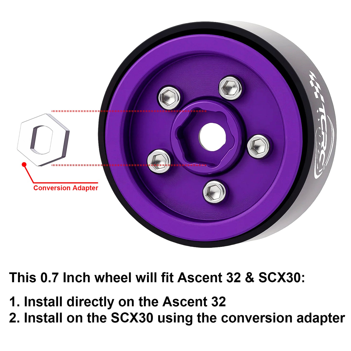 TCRC Deep Dish Aluminum 0.7inch Beadlock Wheels Hubs for 1/30 Axial SCX30 1/32 Redcat Ascent-32