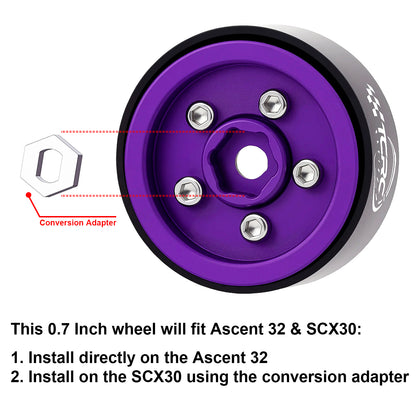TCRC Deep Dish Aluminum 0.7inch Beadlock Wheels Hubs for 1/30 Axial SCX30 1/32 Redcat Ascent-32