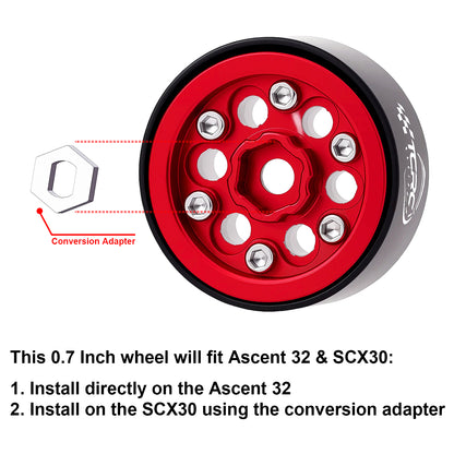 TCRC Deep Dish Aluminum 0.7” Beadlock Wheels Hubs for 1/30 Axial SCX30 1/32 Redcat Ascent-32