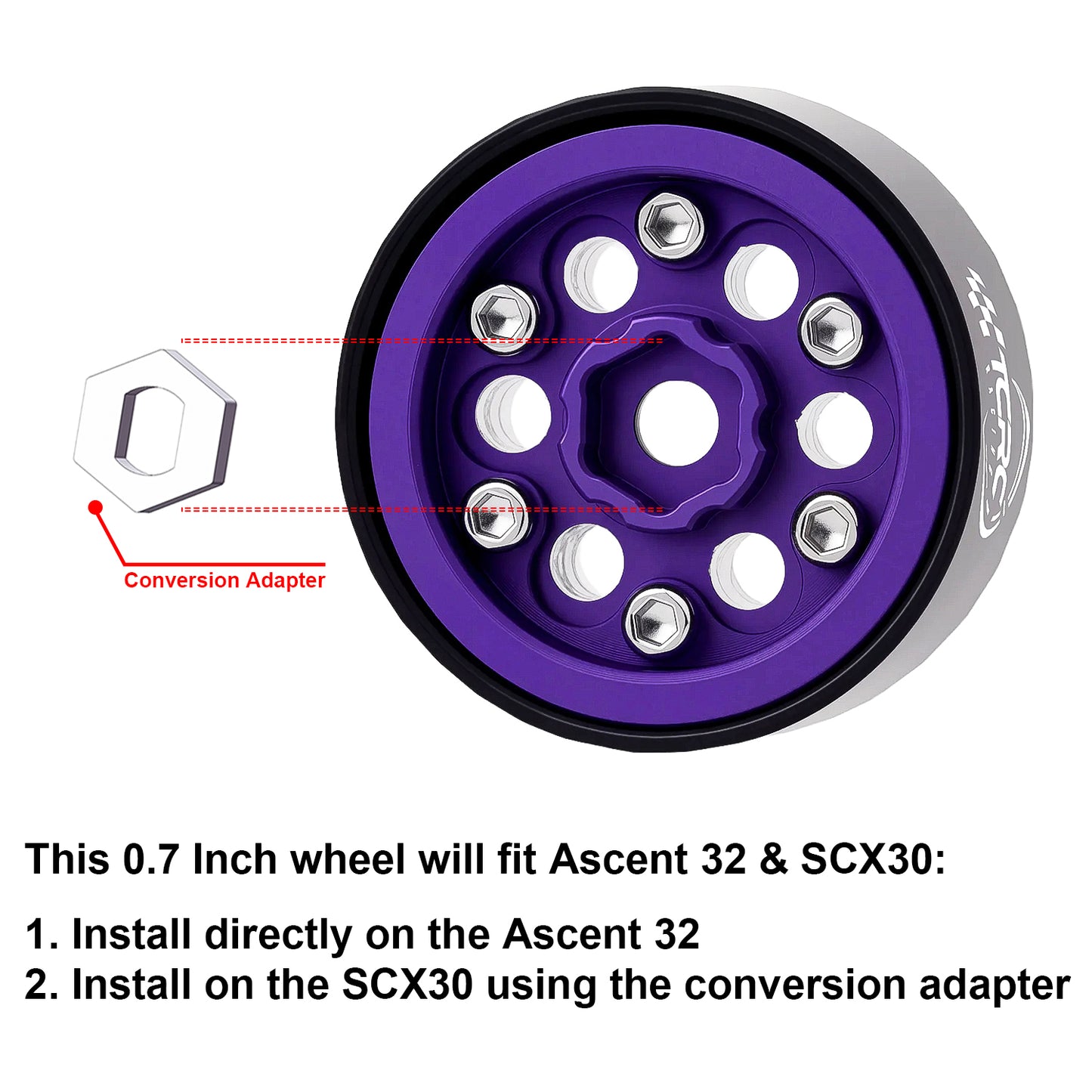 TCRC Deep Dish Aluminum 0.7” Beadlock Wheels Hubs for 1/30 Axial SCX30 1/32 Redcat Ascent-32