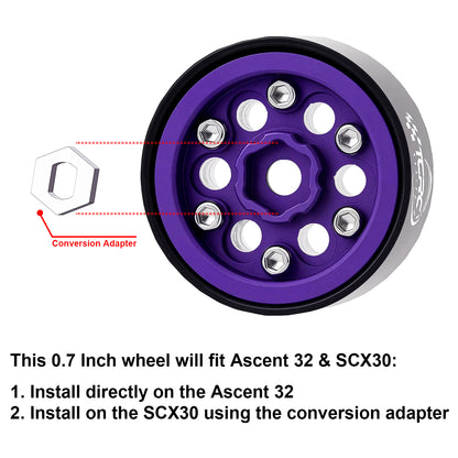 TCRC Deep Dish Aluminum 0.7” Beadlock Wheels Hubs for 1/30 Axial SCX30 1/32 Redcat Ascent-32