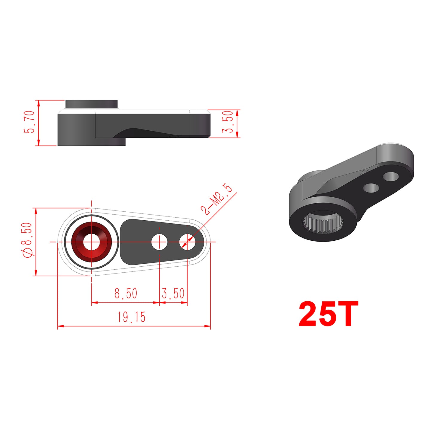 TCRC 7075 Aluminum 25T Micro Servo Horn with M2.5 Threaded Holes for Redcat Ascent-18 Stock Servo
