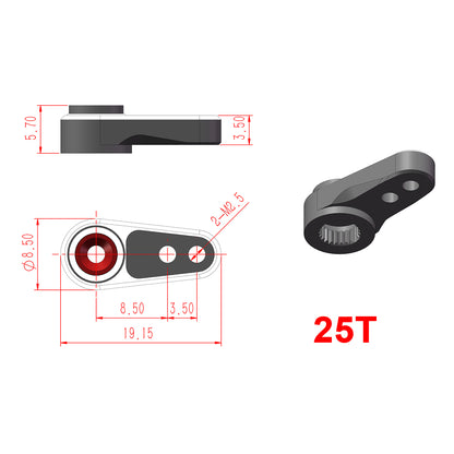TCRC 7075 Aluminum 25T Micro Servo Horn with M2.5 Threaded Holes for Redcat Ascent-18 Stock Servo