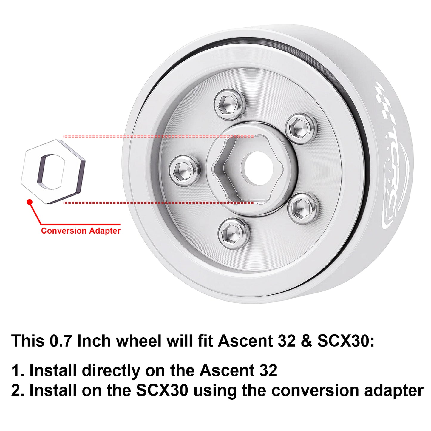TCRC Deep Dish Aluminum 0.7inch Beadlock Wheels Hubs for 1/30 Axial SCX30 1/32 Redcat Ascent-32
