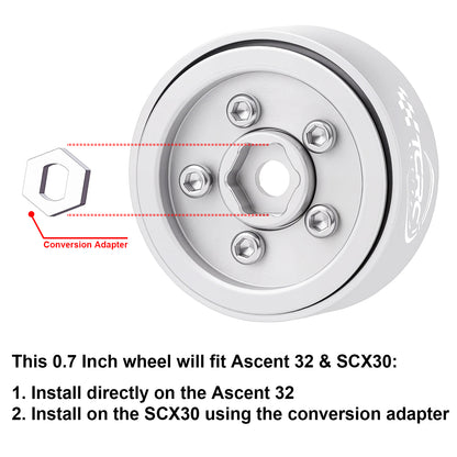 TCRC Deep Dish Aluminum 0.7inch Beadlock Wheels Hubs for 1/30 Axial SCX30 1/32 Redcat Ascent-32