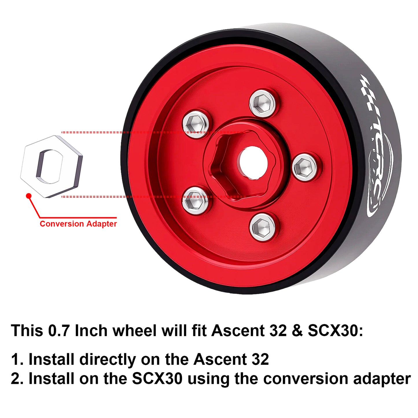 TCRC Deep Dish Aluminum 0.7inch Beadlock Wheels Hubs for 1/30 Axial SCX30 1/32 Redcat Ascent-32