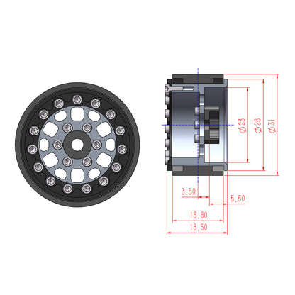 TCRC 4PCS Aluminum Deep Dish 1.0 Inch Beadlock Wheels Hubs
