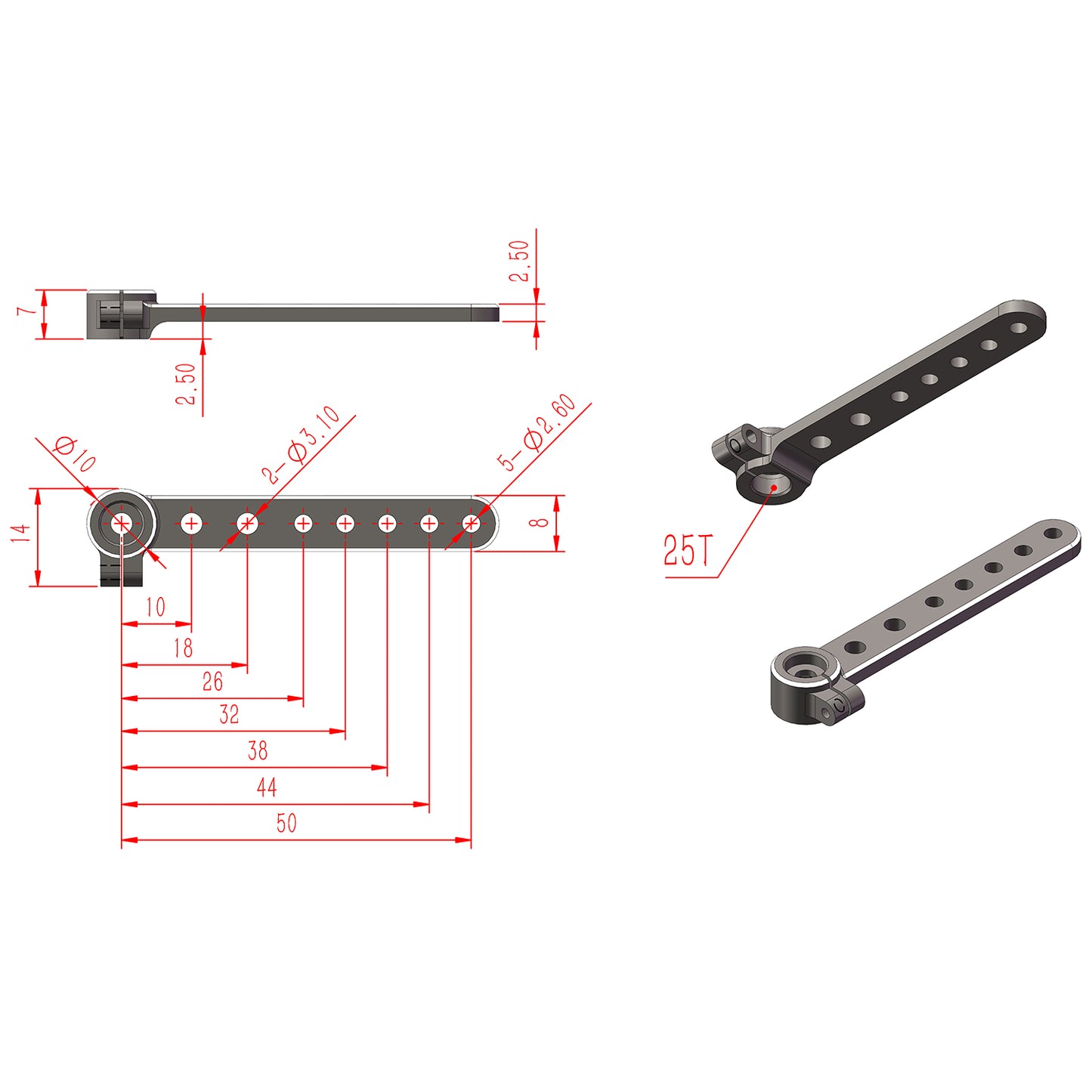 TCRC 4PCS 7075 Aluminum 25T Extension Servo Arms Horns