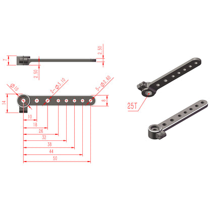 TCRC 4PCS 7075 Aluminum 25T Extension Servo Arms Horns