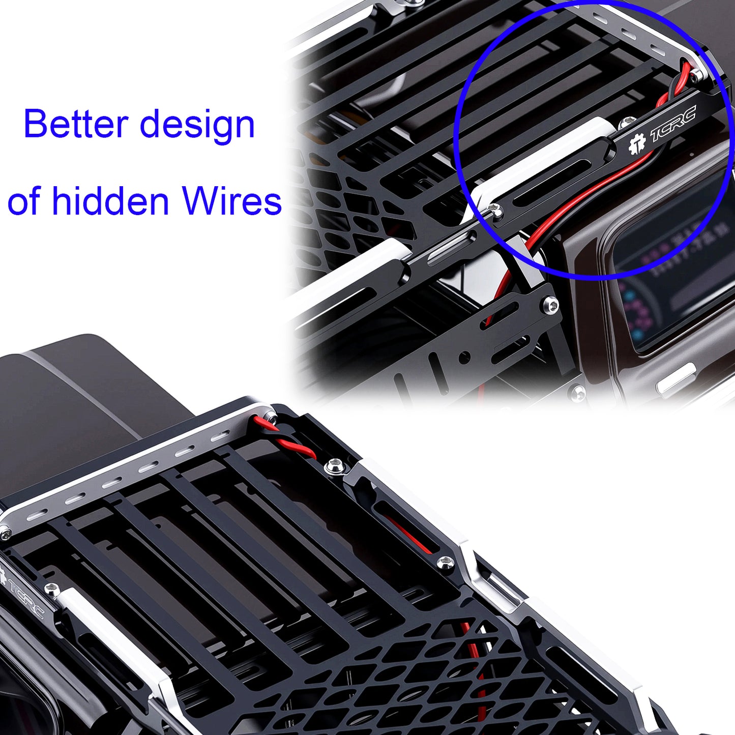 TCRC Aluminum Bed Rack & Spare Tire Carrier w/ Bright White LED Light Strip & CH3 Light Control Switch Set For 1/18 TRX4M F-150 High Trail Crawler Truck Upgrade