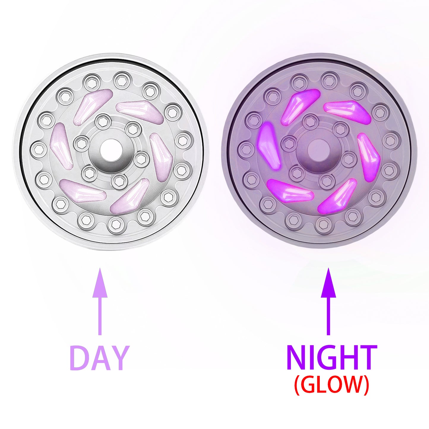 TCRC 4PCS Night Glow Color Fluorescent Purple/Blue Aluminum 1.0 Inch Beadlock Wheels Hubs