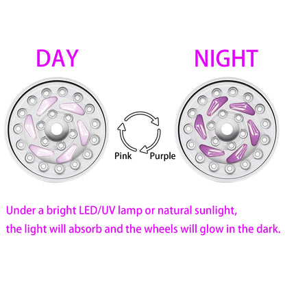 TCRC 4PCS Night Glow Color Fluorescent Purple/Blue Aluminum 1.0 Inch Beadlock Wheels Hubs