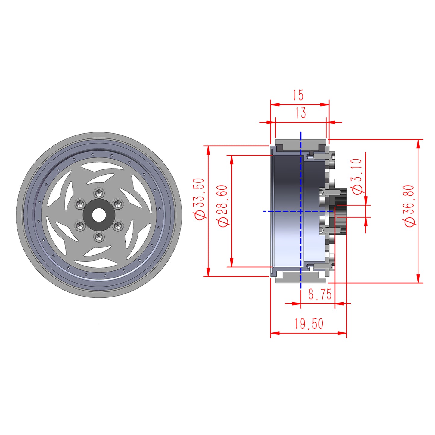 TCRC 4PCS Grade 5 Titanium Wheel Face Aluminum 1.3 Inch Wheels Hubs
