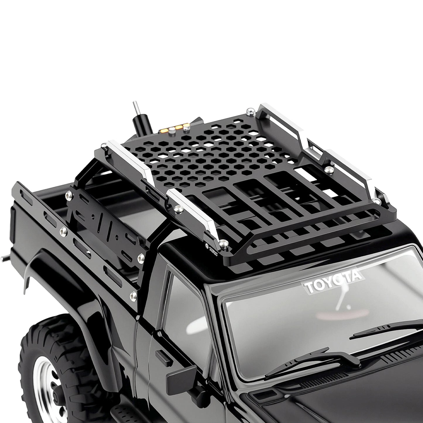 TCRC Aluminum Bed Rack & Spare Tire Carrier & Anti-skid Plate Board with Colored Reflective Luggage Rope Set For HPI Venture18