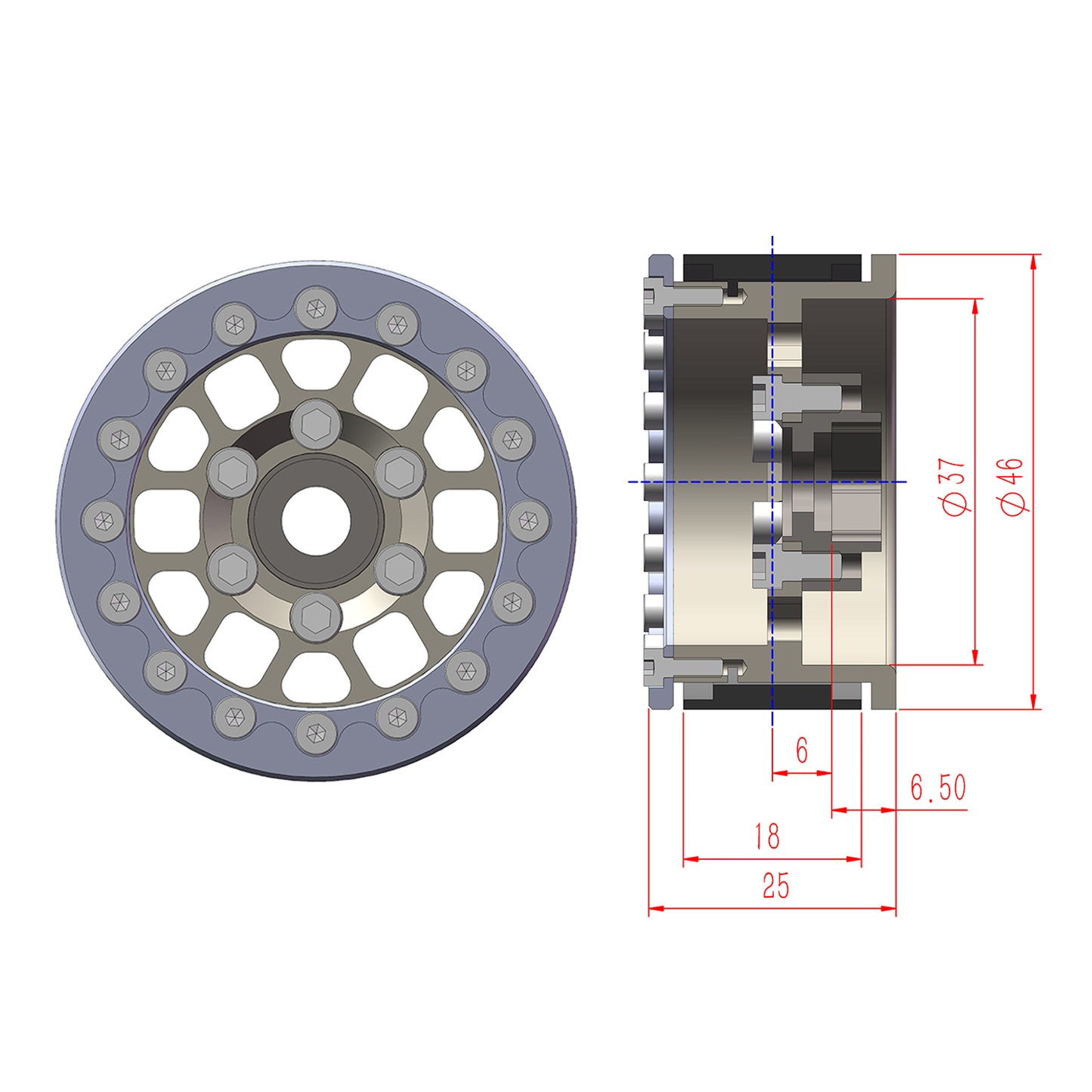 TCRC 4PCS Deep Dish Splash Anodizing Aluminum 1.55 Inch Wheels Hubs