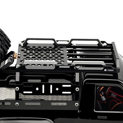 TCRC Aluminum Bed Rack & Spare Tire Carrier & Anti-skid Plate Board with Colored Reflective Luggage Rope Set For HPI Venture18