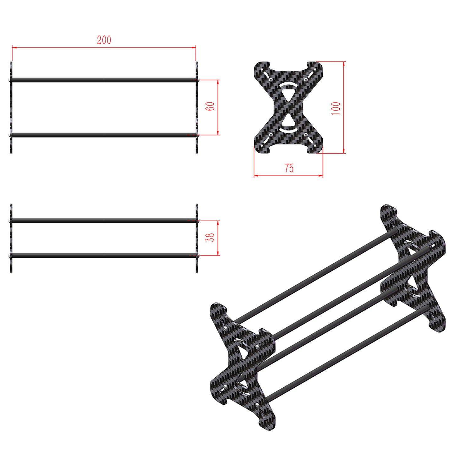 TCRC Extended Carbon Fiber 0.7” 1.0" 1.3" Aluminum Wheel Tires Rack for 1/18 1/24 1/30 1/32 RC Crawler Car Upgrades