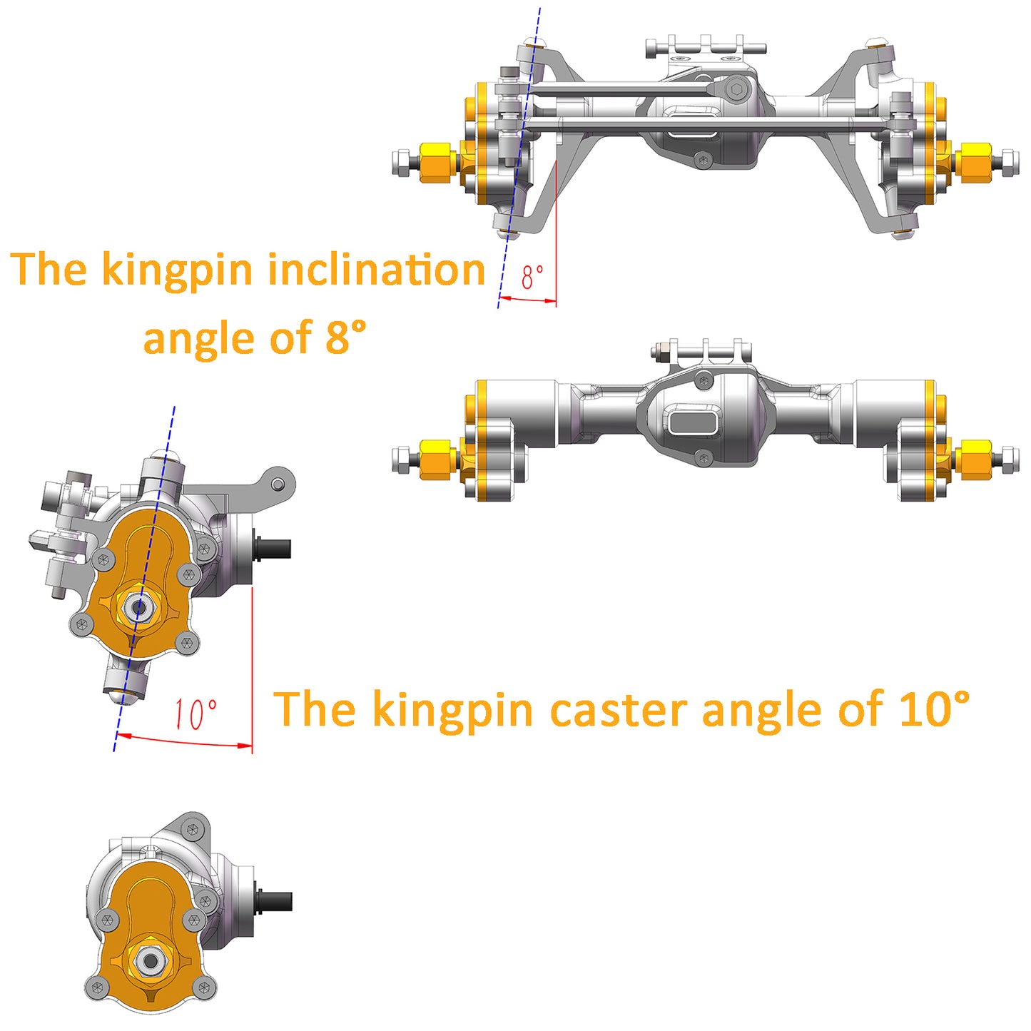 TCRC Aluminum +4mm Extended Front Rear Portal Axles Set Assembly for Redcat Ascent-18