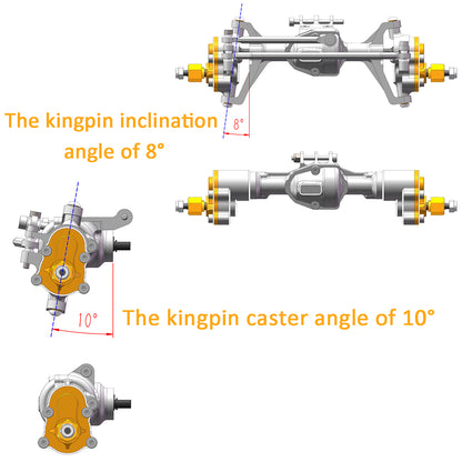 TCRC Aluminum +4mm Extended Front Rear Portal Axles Set Assembly for Redcat Ascent-18