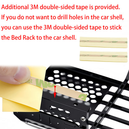 TCRC Aluminum Bed Rack & Spare Tire Carrier & Anti-skid Plate Board with Colored Reflective Luggage Rope Set For HPI Venture18